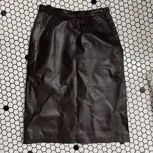 Evan Picone midi  brown vintage union made leather skirt w pockets waist 13